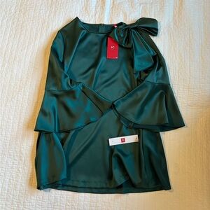IC COLLECTION Emerald Blouse with Bow and Flared Sleeves